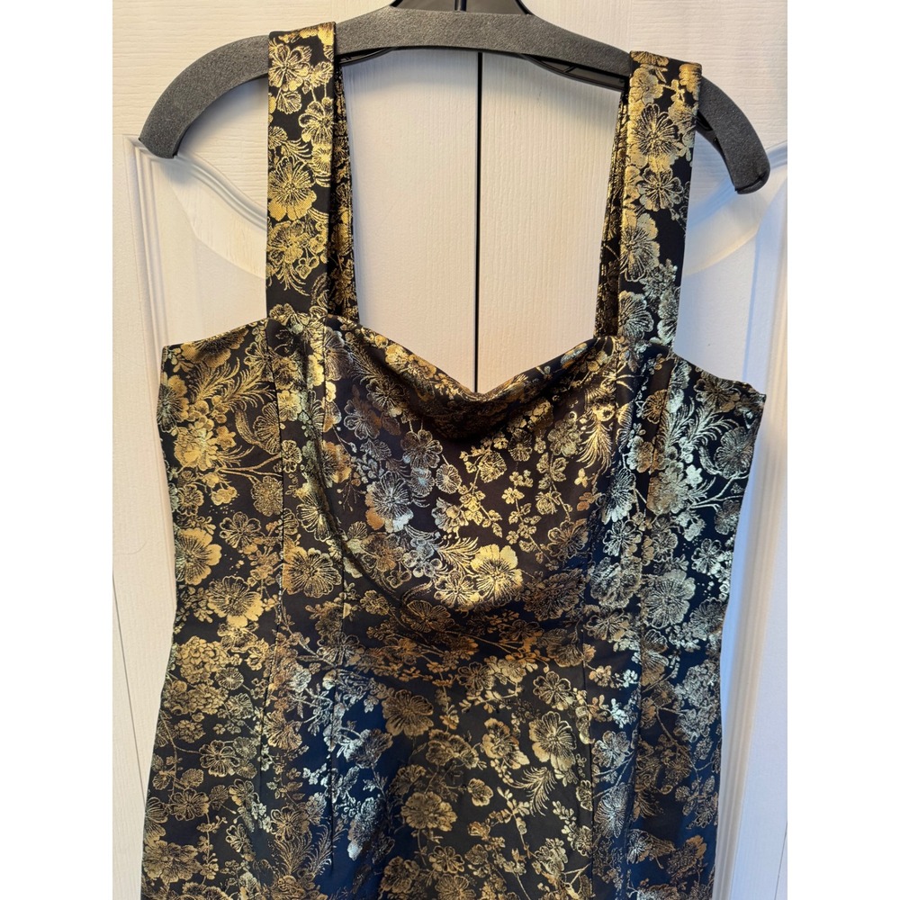 $3400 Adam Lippes Ginza Dress Lacquer Jacquard Black Gold Floral Metallic Sz 12 - Picture 4 of 11